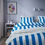 SLÅNHÖSTMAL Funda de plumón y funda almohada, azul con blanco/Rayas, 150x200/50x60 cm