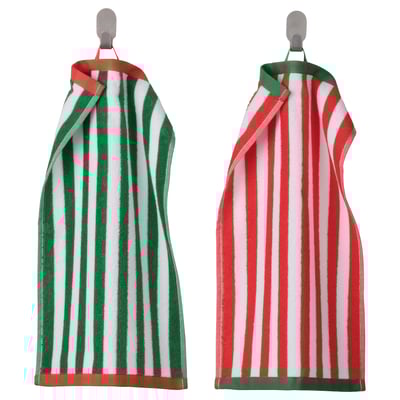 SLÅNHÖSTMAL Toalla de mano para invitados, verde con blanco/rojo, 30x50 cm