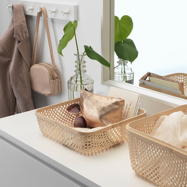 SMARRA Caja plástica con tapa, beige, 30x30x23 cm