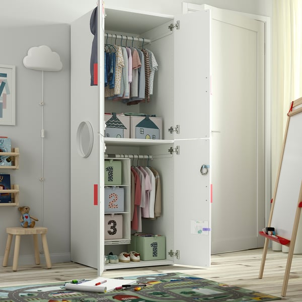 SMÅSTAD / PLATSA Clóset, blanco blanco/con 2 barras de armario, 60x57x181 cm