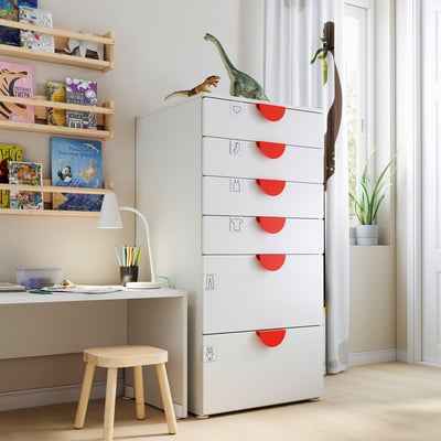 SMÅSTAD / PLATSA Cómoda de 6 cajones, blanco/blanco, 60x57x123 cm