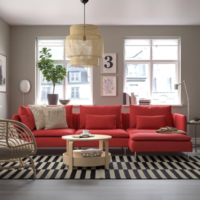 SÖDERHAMN Sofá 4 puestos, Con chaiselongue/Tonerud rojo