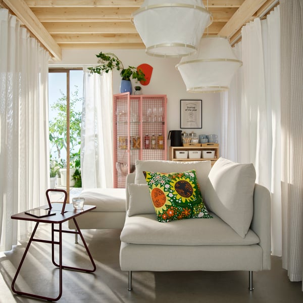 SÖDERHAMN Sofá de 4 puestos con chaiselongue, Fridtuna beige claro