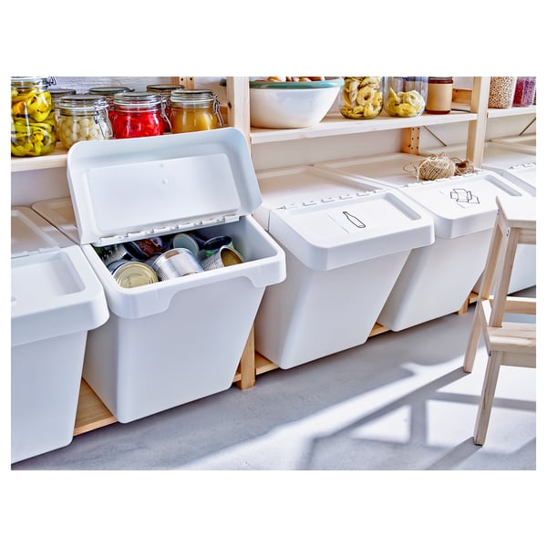 SORTERA Caneca basura con tapa reciclaje, blanco, 60 l