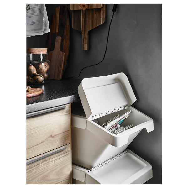 SORTERA Caneca basura con tapa reciclaje, blanco, 37 l