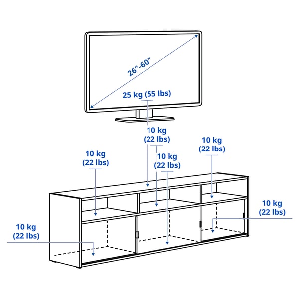 SPIKSMED Mueble TV, gris claro, 155x32x44 cm