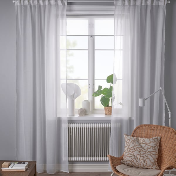 STENFRÖ Velo, 1 par, blanco/con cinta de fruncir, 145x250 cm