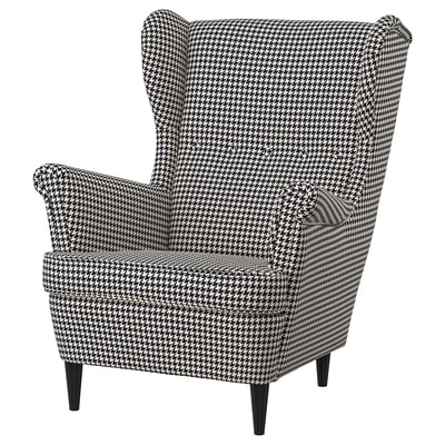 STRANDMON Poltrona con espaldar alto, Vibberbo negro con beige