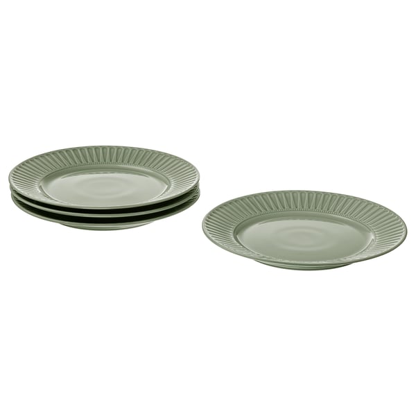STRIMMIG Plato, Cerámica gris con verde claro, 27 cm