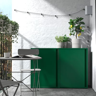 SUNDSÖ Mueble con almacenamiento, verde exterior/Interior, 60x35x86 cm