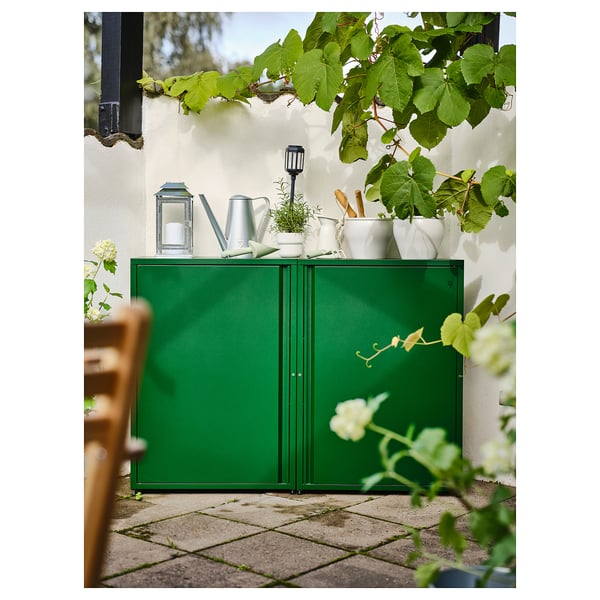 SUNDSÖ Mueble con almacenamiento, verde exterior/Interior, 60x35x86 cm