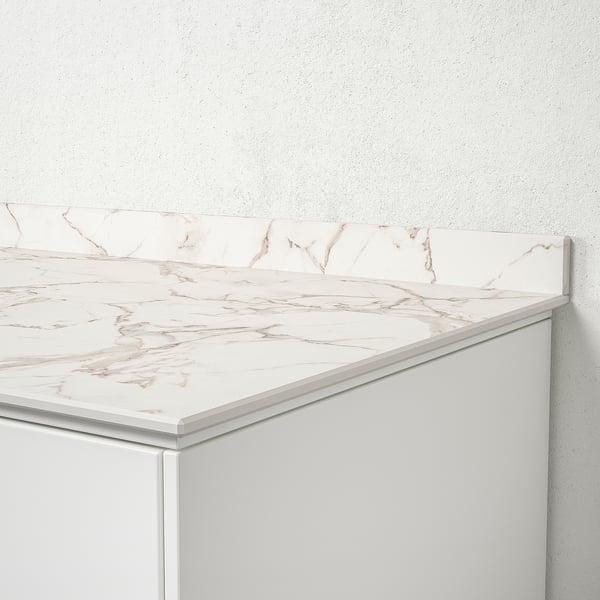TANDSBYN Mesón a medida, blanco mate Efecto mármol/alta presión Cerámica, 1 m²x1.2 cm