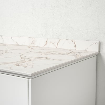 TANDSBYN Mesón a medida, blanco mate Efecto mármol/alta presión Cerámica, 1 m²x1.2 cm