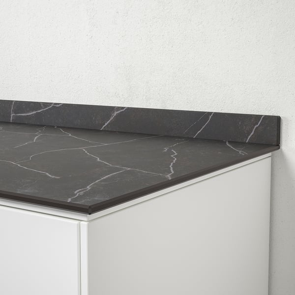 TANDSBYN Mesón a medida, negro/café mate Efecto mármol/HP Cerámica, 1 m²x1.2 cm
