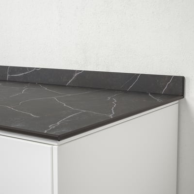 TANDSBYN Mesón a medida, negro/café mate Efecto mármol/HP Cerámica, 1 m²x1.2 cm