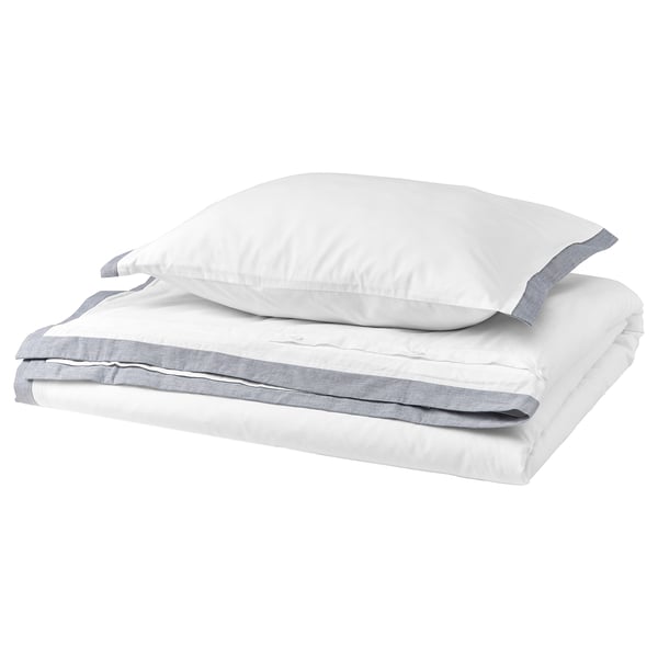 TÅTELSMYGARE Funda de plumón y funda almohada, blanco/azul, 150x200/50x60 cm
