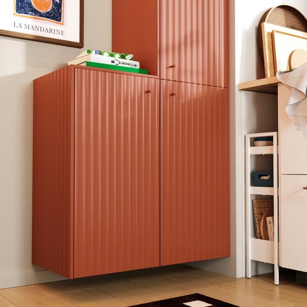TERRSJÖ Puerta, café rojizo diseño de ondas, 40x80 cm