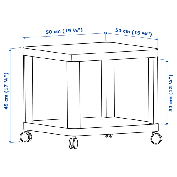TINGBY Mesa auxiliar lateral con ruedas, blanco, 50x50 cm