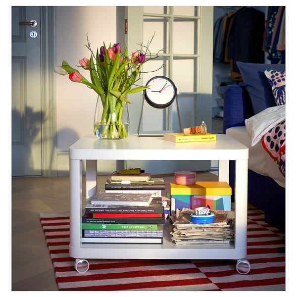 TINGBY Mesa auxiliar lateral con ruedas, blanco, 50x50 cm