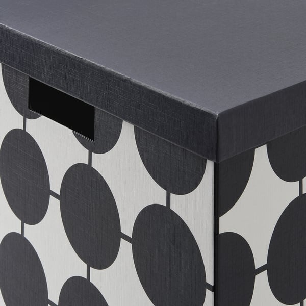 TJENA Caja con tapa, blanco negro/Lunares, 32x35x32 cm
