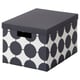 TJENA Caja con tapa, blanco negro/Lunares, 25x35x20 cm
