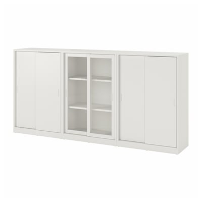 TONSTAD Combi almacenaje puertas corredizas, blanco hueso/vidrio incoloro, 243x37x116 cm