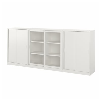 TONSTAD Combi almacenaje puertas corredizas, blanco hueso/vidrio incoloro, 282x37x116 cm