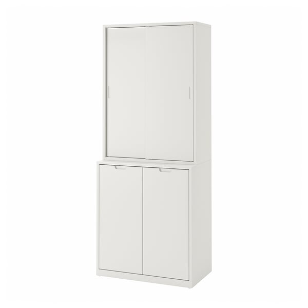 TONSTAD Combi almacenaje puertas corredizas, blanco hueso, 81x47x201 cm