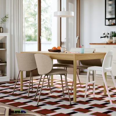 TONSTAD / KRYLBO Juego de comedor 4 puestos, Chapa de roble/Tonerud beige oscuro, 140/196x85 cm