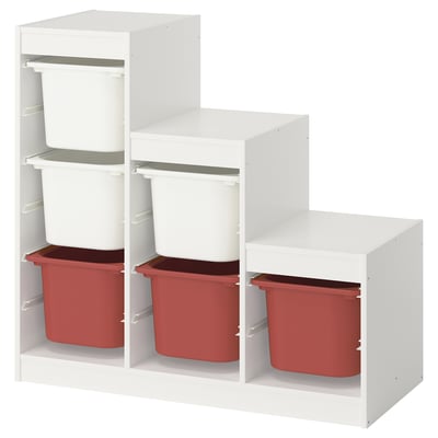 TROFAST Combinación de almacenaje con cajas, blanco blanco/rojo, 99x44x94 cm