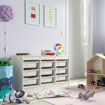 TROFAST Combinación de almacenaje con cajas, blanco/blanco, 99x44x56 cm