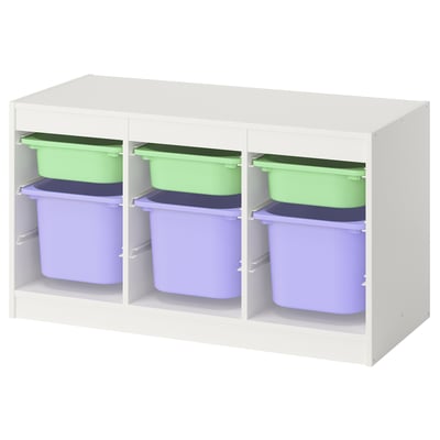 TROFAST Combinación de almacenaje con cajas, blanco verde claro/lila, 99x44x56 cm