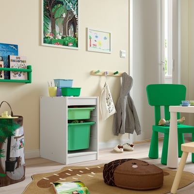 TROFAST Combinación de almacenaje con cajas, blanco/verde claro verde, 34x44x56 cm