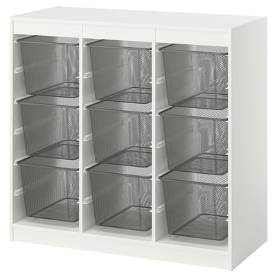TROFAST Combinación de almacenaje con cajas, separador de ambientes/blanco gris oscuro, 99x44x94 cm