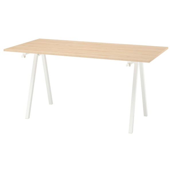TROTTEN Escritorio, Laminado efecto fresno/blanco, 160x80 cm