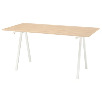 TROTTEN Escritorio, Laminado efecto fresno/blanco, 160x80 cm
