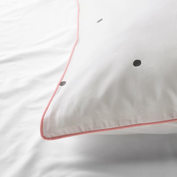 VÄNKRETS Funda de plumón y funda almohada, lunar blanco/rosado, 150x200/50x60 cm
