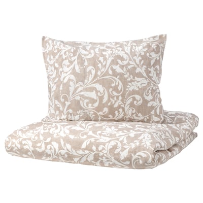 VÅRBRÄCKA Funda de plumón y funda almohada, beige/blanco, 150x200/50x60 cm