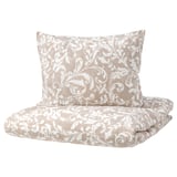 VÅRBRÄCKA Funda plumón con 2 fundas almohada, beige/blanco, 240x220/50x60 cm