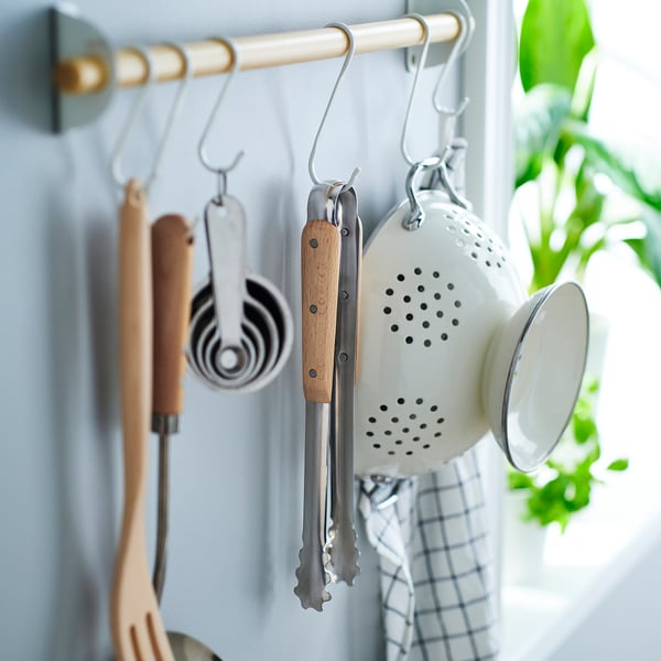 VARDAGEN Pinzas de cocina, Acero inoxidable/Haya, 30 cm