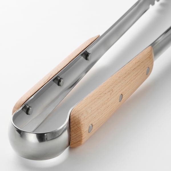 VARDAGEN Pinzas de cocina, Acero inoxidable/Haya, 30 cm