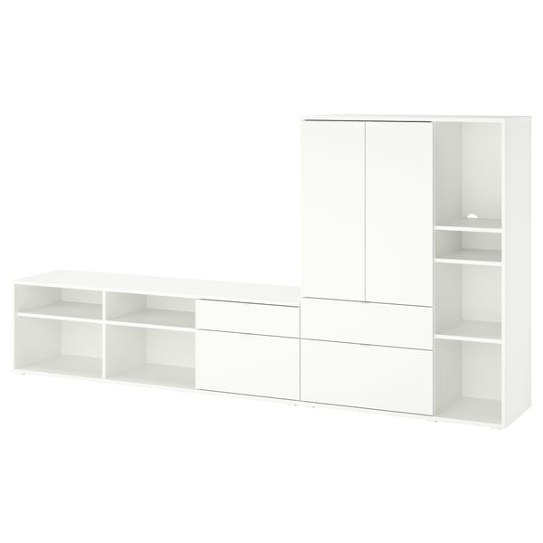 VIHALS Mueble almacenaje/TV, blanco, 285x37x140 cm