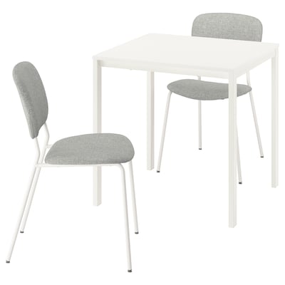 VIHALS / VIHALS Mesa y dos sillas, blanco blanco/blanco Tibbleby beige grisáceo, 74x74 cm