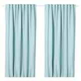 VILBORG Cortinas oscurecedoras, 1 par, blanco con turquesa/con cinta de fruncir, 145x250 cm