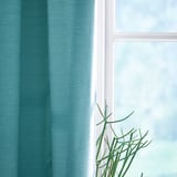 VILBORG Cortinas oscurecedoras, 1 par, blanco con turquesa/con cinta de fruncir, 145x250 cm
