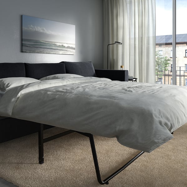 VIMLE Sofá cama 3 puestos, Saxemara negro con azul