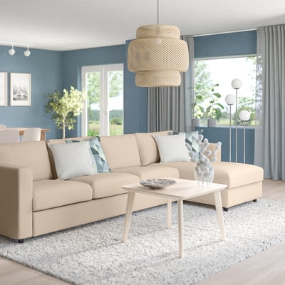 VIMLE Sofá de 4 puestos con chaiselongue, Hallarp beige