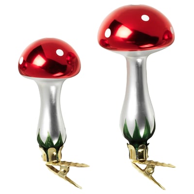 VINTERFINT Adornos árbol de Navidad, set de 2, Vidrio/champiñón rojo