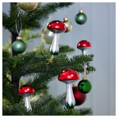 VINTERFINT Adornos árbol de Navidad, set de 2, Vidrio/champiñón rojo
