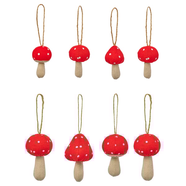 VINTERFINT Adornos árbol de Navidad, set de 8, champiñón rojo/beige